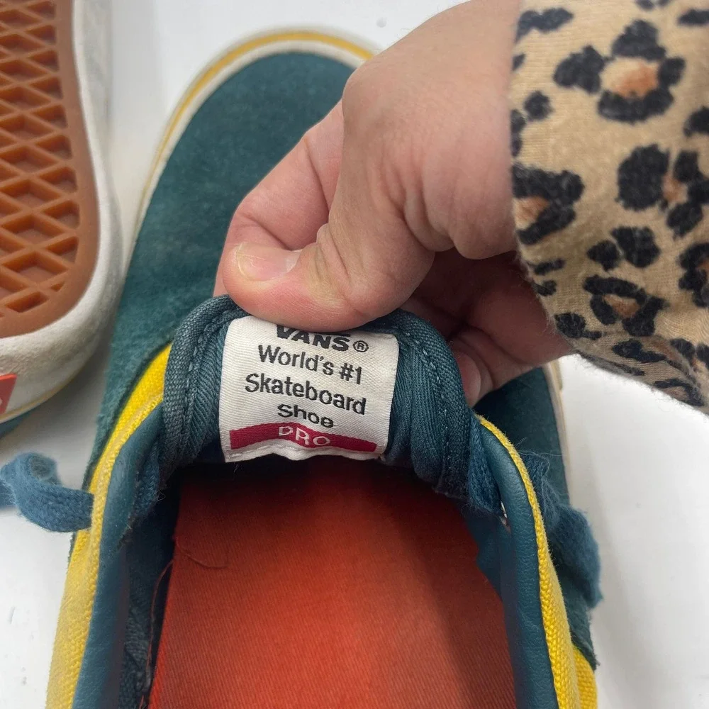 Vans Era Pro Skate Shoes Teal Yellow Suede Canvas Men Size 10.5‎ Low Top